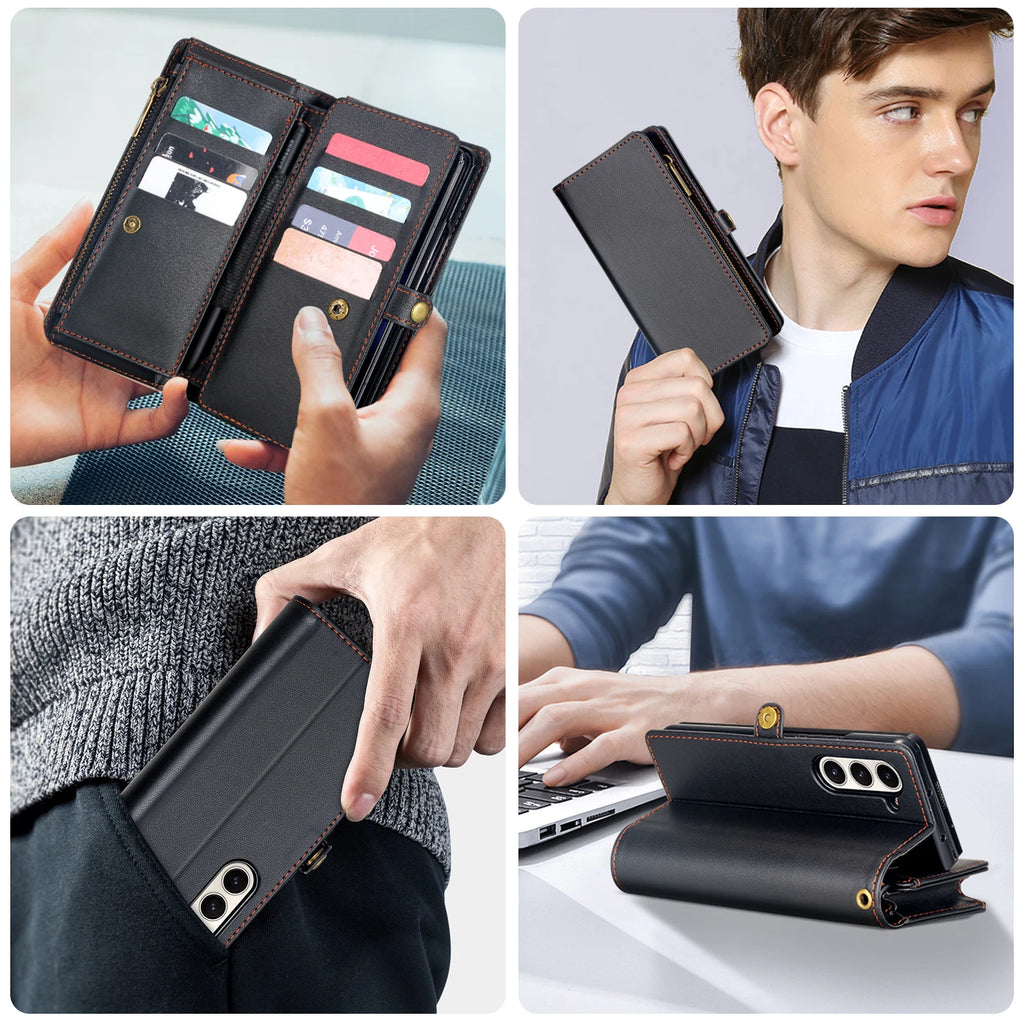 Multifunctional Leather Case for Samsung Galaxy Z Fold 5 4 3 Fold5 Fold4 Fold3 5G Phone Bags Cover Pen&Card Slots Wallet Holster