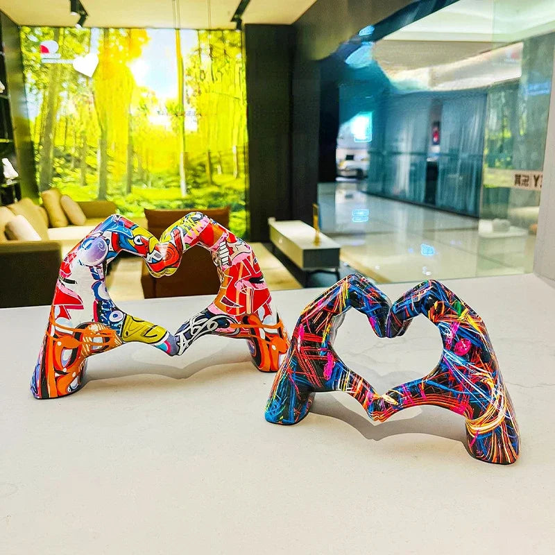 Colorful love gesture ornament, resin craft decoration for home living room desktop and bookshelf, couple, Valentine's Day gift.