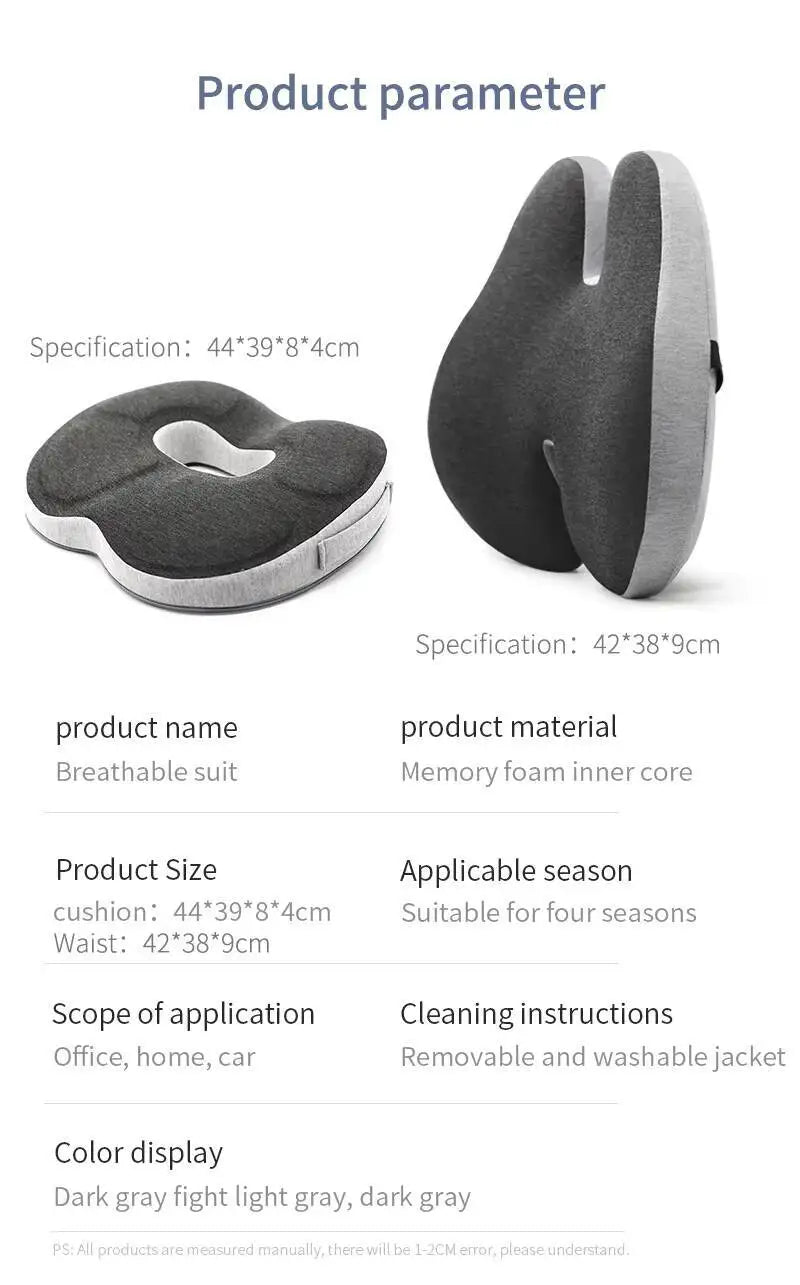 Memory Foam Office Chair Cushion Car Seat Support Waist Pillow Massage Lumbar Orthopedic Pillow Buttock Coccyx Cushion Back Pads