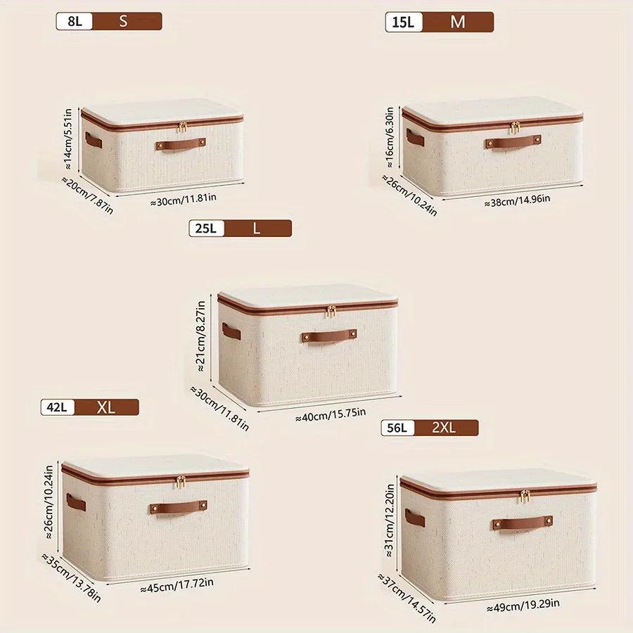 Linen Zipper Storage Boxes, Non-Woven Fabric Clothing Organizer Bins for Home Bedroom Closet Organization,Include Good Helpers