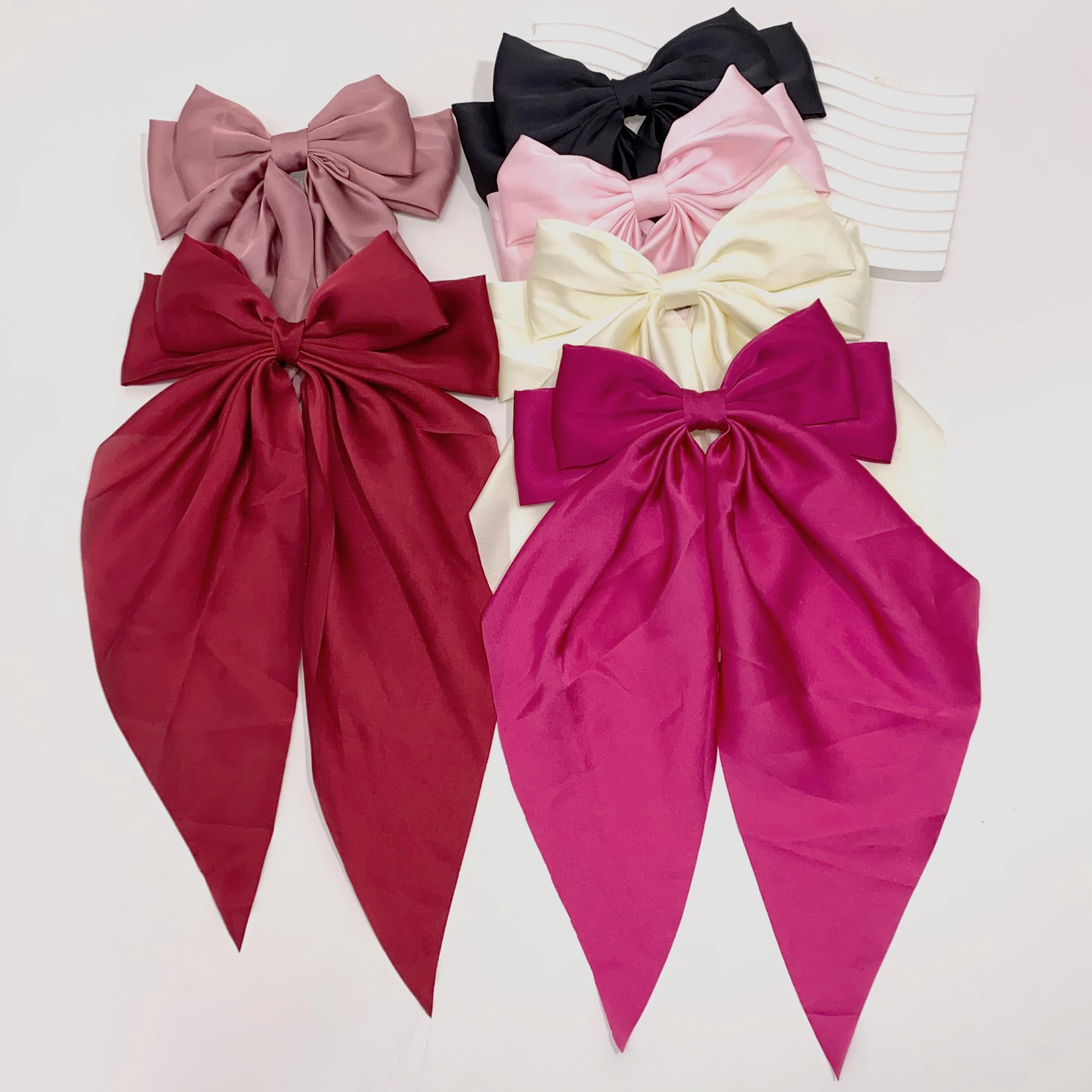 6 spring clip streamers bow hair clips for women