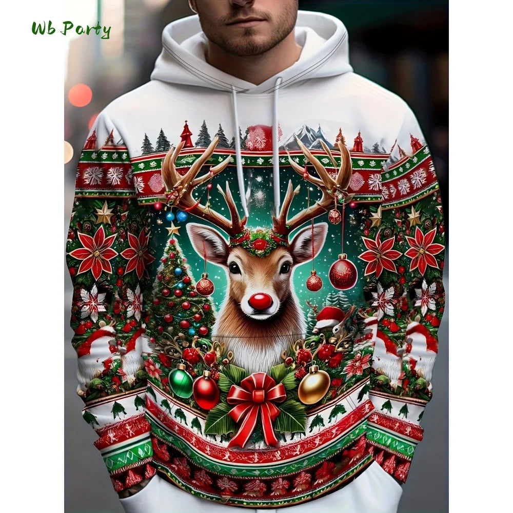 Fashion Men's Hooded Hoodies 3D Prints Christmas Theme Sweatshirt Drawstring Sportwear Long Sleeve Tops Casual Men's Sweatshirt