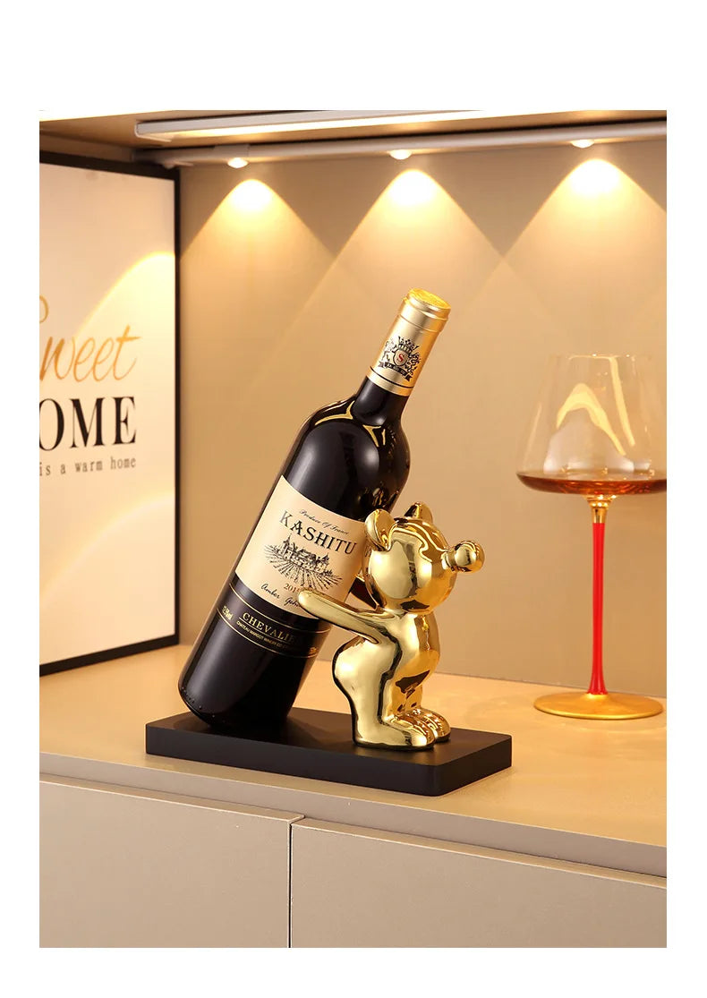 Ceramic Teddy Bear Red Wine Rack Statue Luxurious High-end Living Room Home Decor Dining Area TV Cabinet Wine Cabinet Decoration
