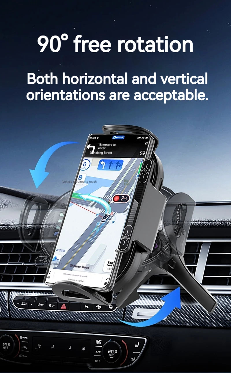 15W Universal Car Phone Wireless Charger Holder 90° Rotation Mount for Samsung Galaxy Fold 6 5 4 3 Z Flip S25 S24 Iphone 17 16