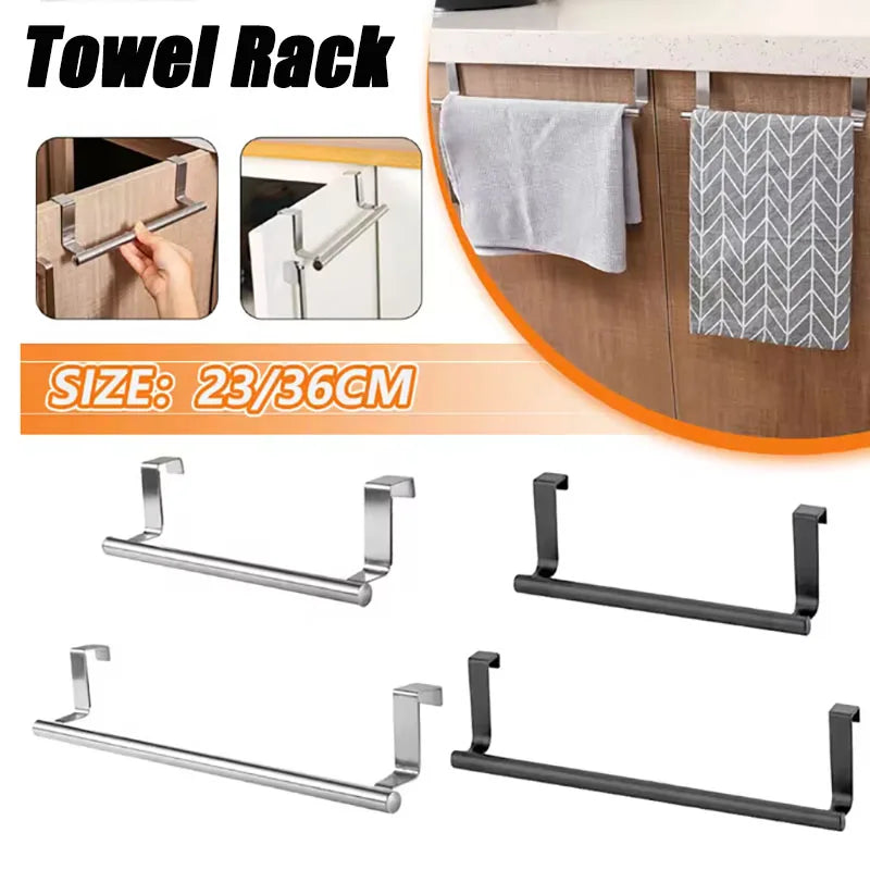 Towel Rack Over Door Towel Bar Hanging Holder Stainless Steel Kitchen Cabinet Bathroom Towel Rag Rack Home Organizer Hanger
