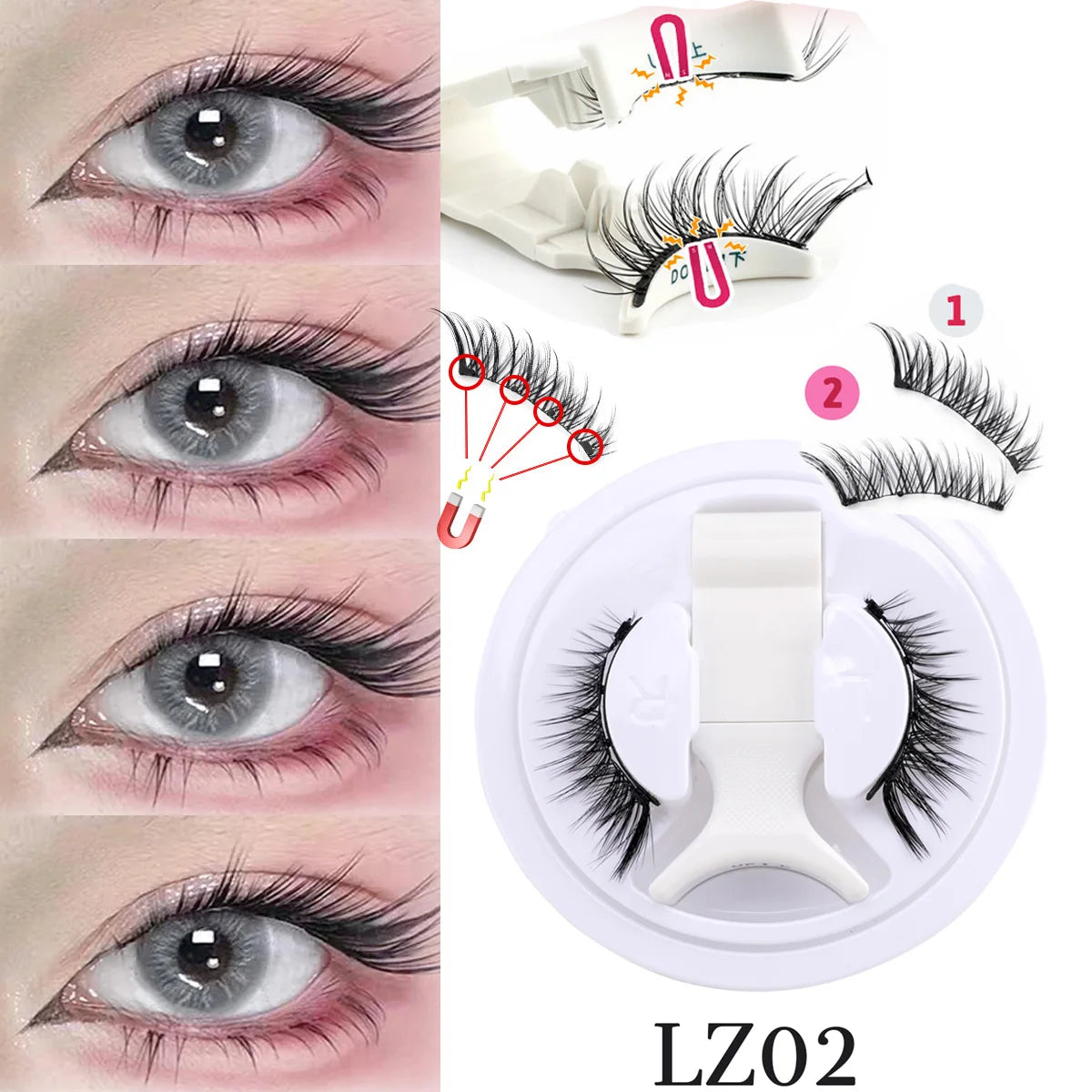 1Pair 3D Magnetic Lashes Kit Soft Natural Fluffy Reusable Faux Mink Eyelashes NO Glue Needed False Cilios Makeup Tools Mix Style