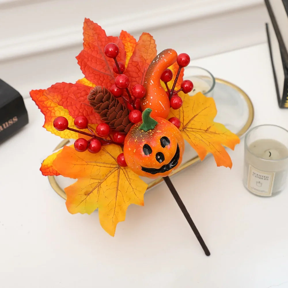 Artificial Maple Leaf Pumpkin Berry Branches Autumn Harvest Home Table Ornament DIY Thanksgiving Halloween Party Decorations