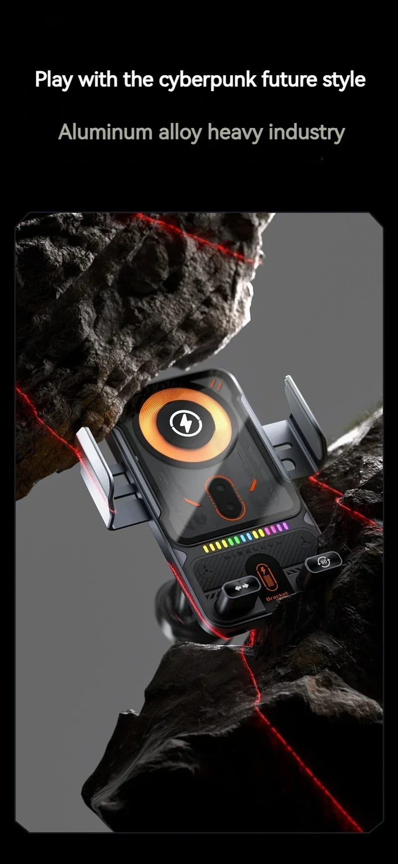 Auto-Clamping RGB Light Car Wireless Charger Phone Holder Stand Touching 360 Rotation Fast Charging Bracket For iPhone Samsung