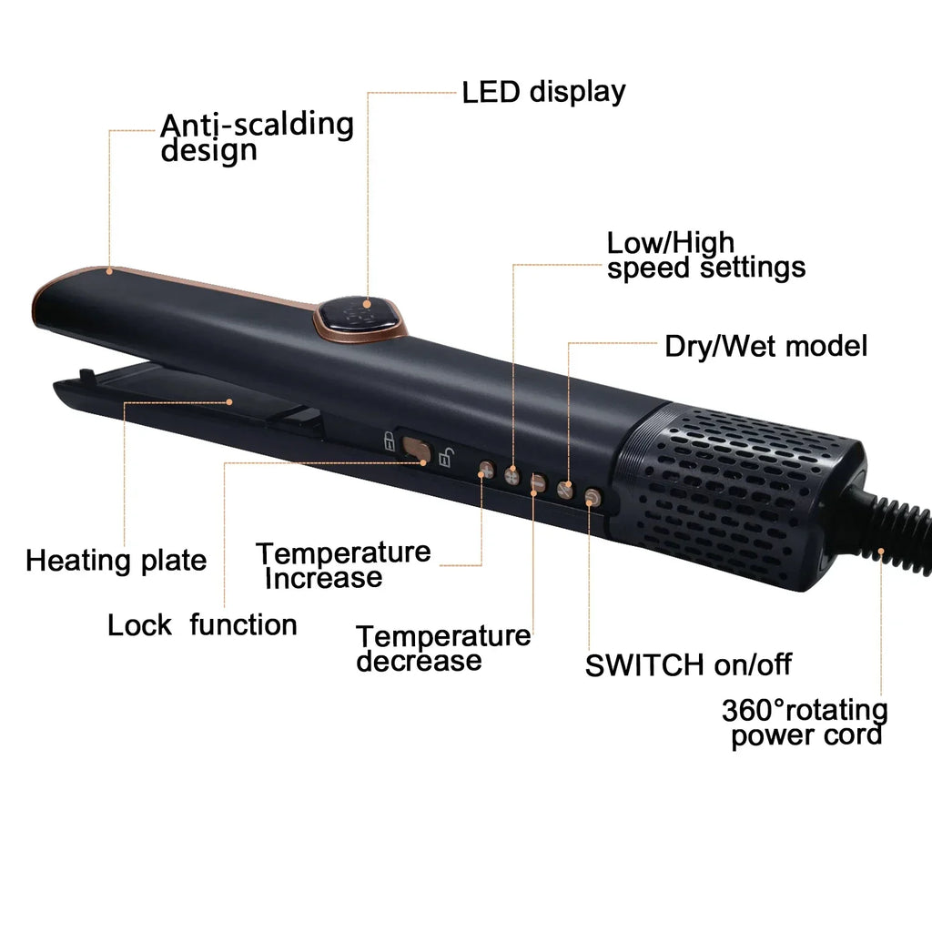 2in1 Professional Hair Straightener Curling Hair Dryer 106000 RPM Dry Air Anion Portable Wet & Dry Straightener