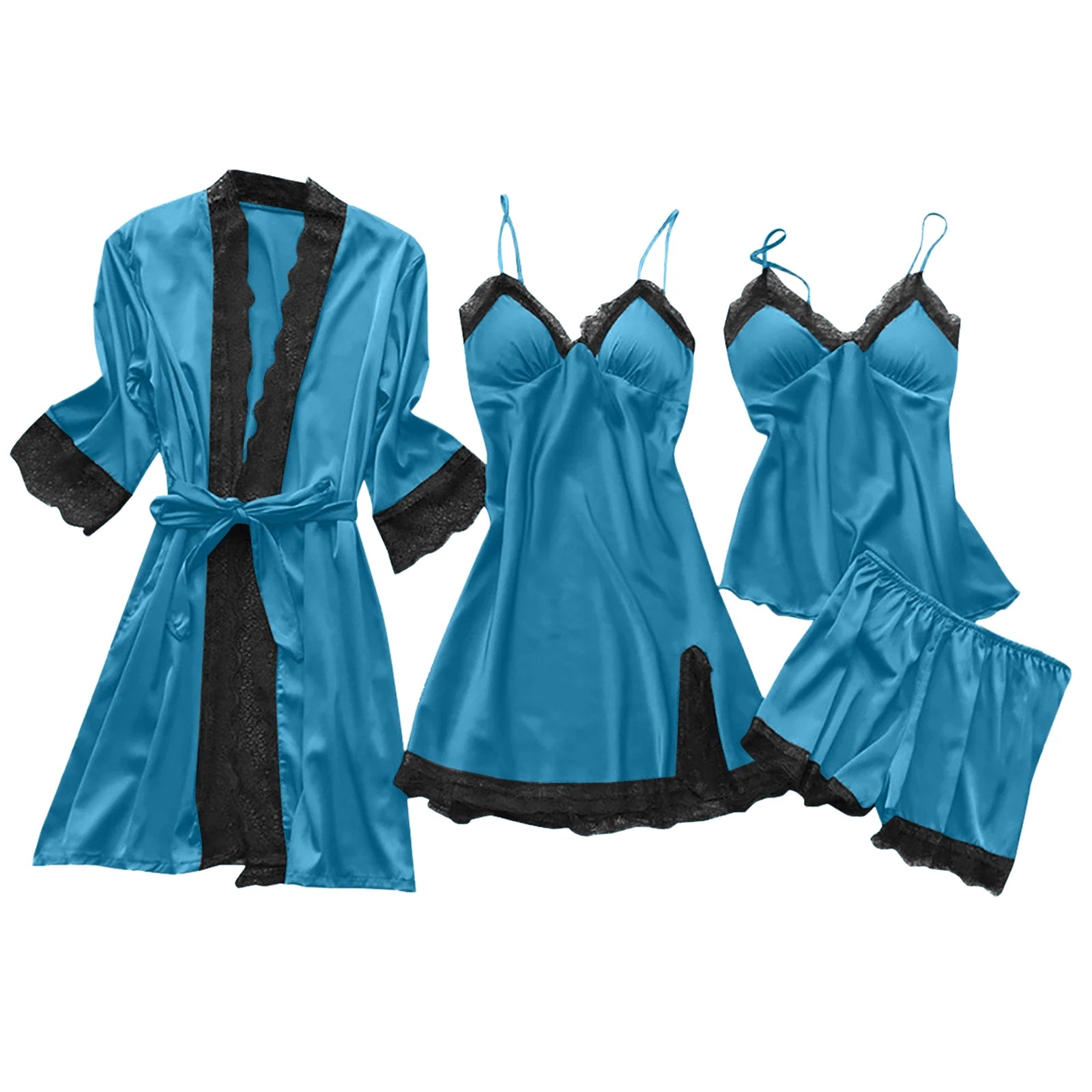 4-Piece Set Ladies' Sleepwear Sexy Sleepwear Women Suspender With Chest Cushion Nightgown Bathrobe Home Wear Women'S Pajamas