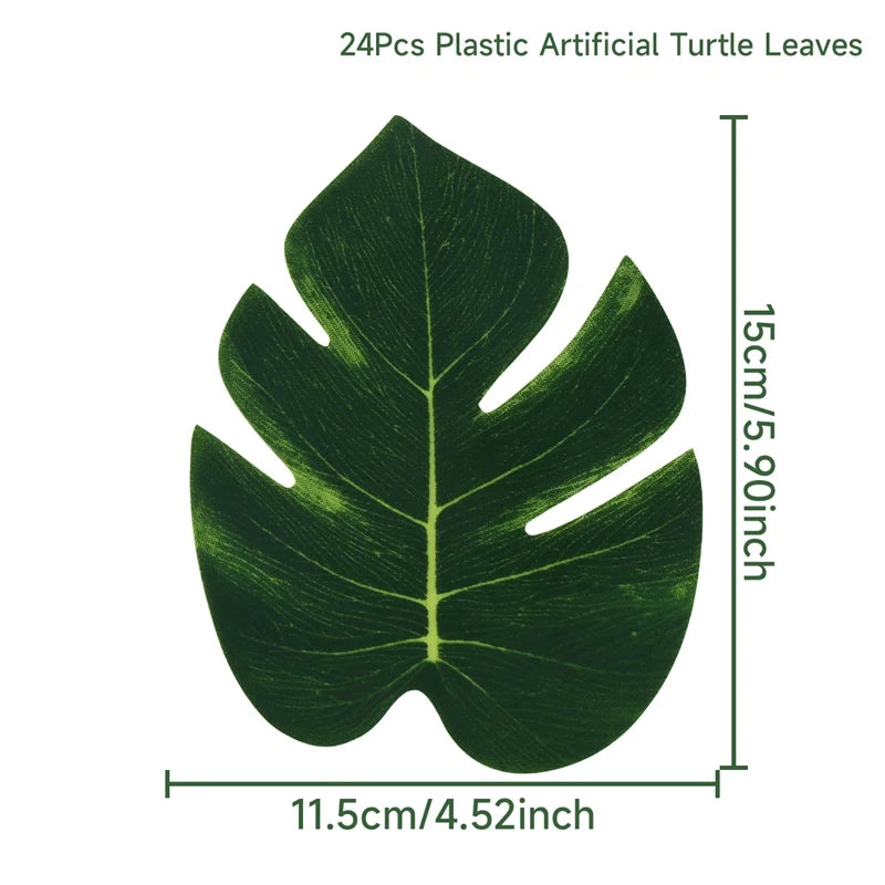 24PCS Artificial Tropical Palm Leaves Hawaiian Safari Jungle Party Decor Hawaii Summer Birthday Wedding Table Decor Fake Plant