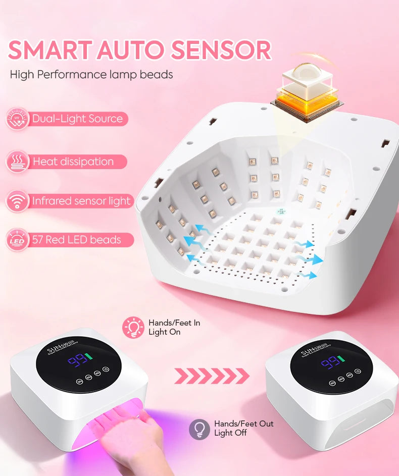 Rechargeable Nail Dryer 57 LED Nail Lamp UV Gel Nail Polish Curing Nail Lamp With Smart Sensor Manicure Salon Tool