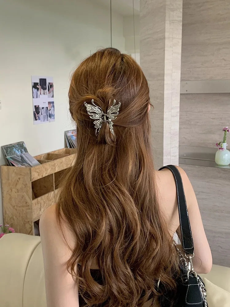 Butterfly Hair Clip Bright Silver Cross Geometric Hairpin Rose Flower Hair Claw Woman Girls Styling Barrette Headdress
