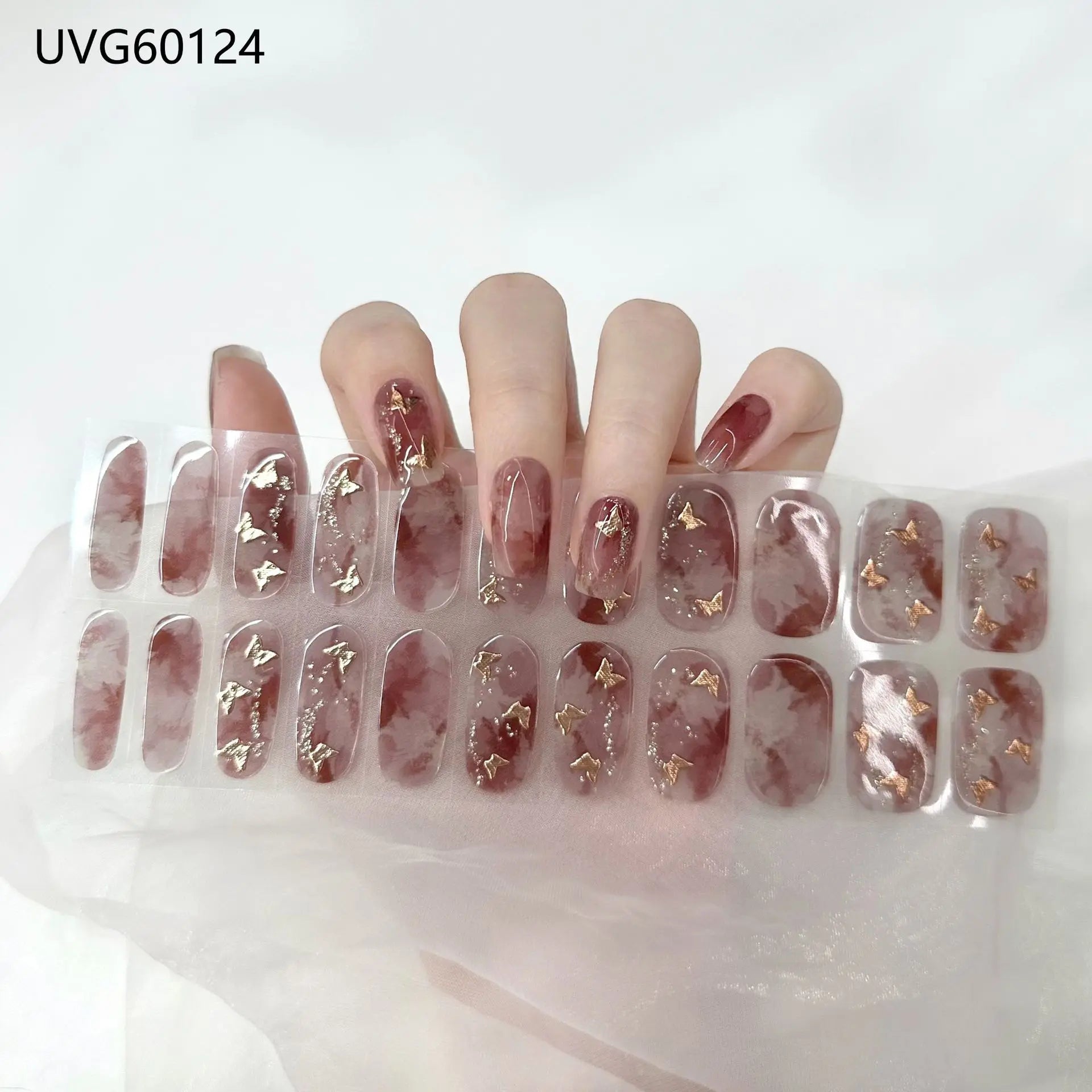 20/22tipsChristmas Semi Cured Nail Sticker UV Led Lamp Semi Cured Gel Design Nail Decals Waterproof Nail Stickers Nail Manicure