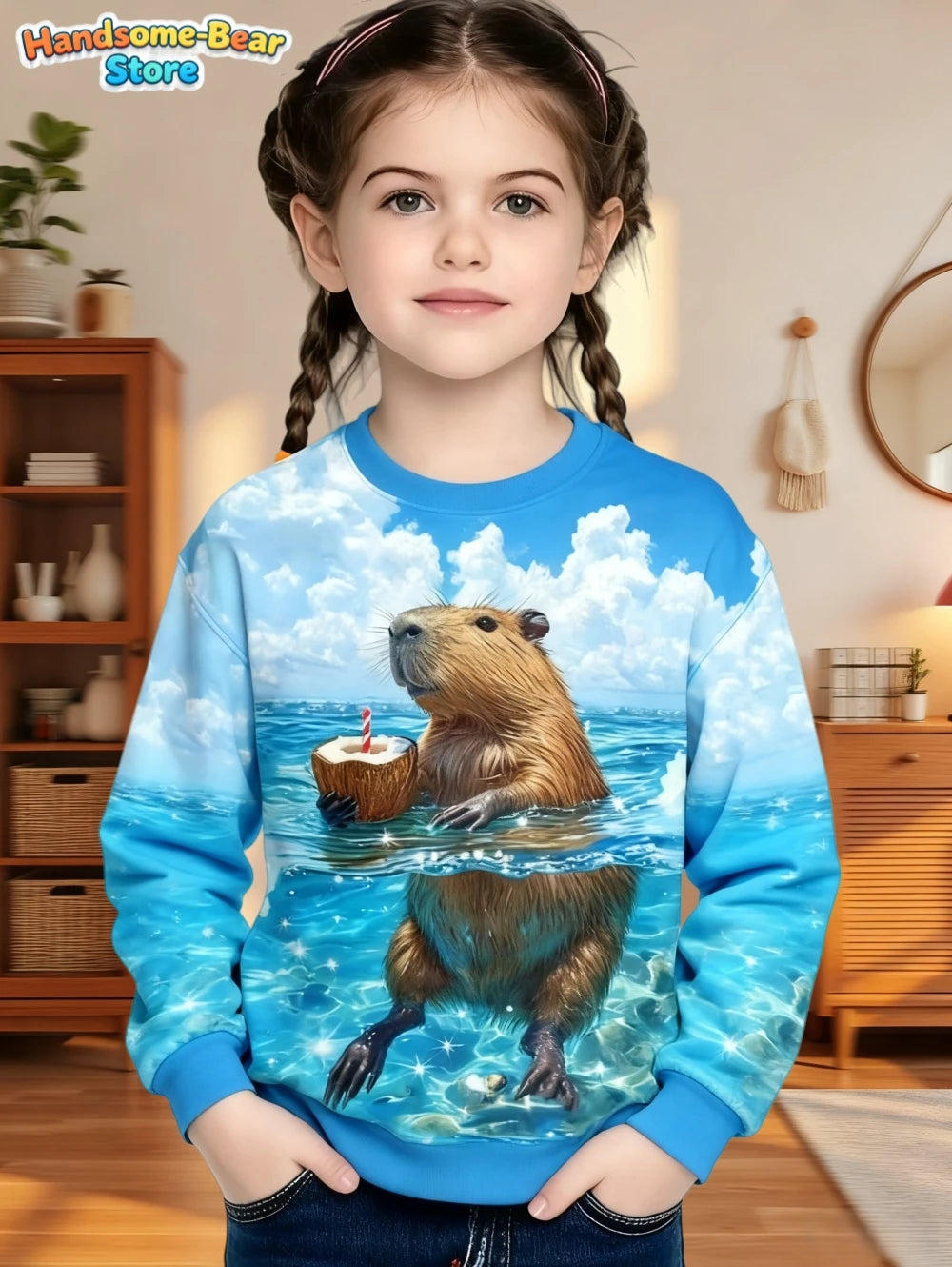 Capybara Sweatshirts Kawaii Cartoon Graphic Kids Hoodie Harajuku Girl Tops Fashion Cute Animals Long Sleeves Children's Clothing