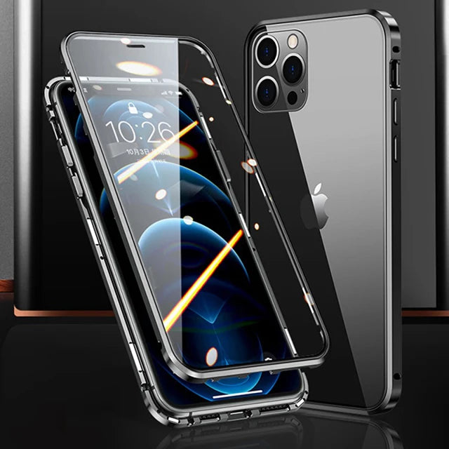 360°Full Protection Metal Magnetic Phone Case For IPhone 16 Pro Max 14 13 12 11 15 Pro Max X XS XR Plus Double-Sided Glass Cover