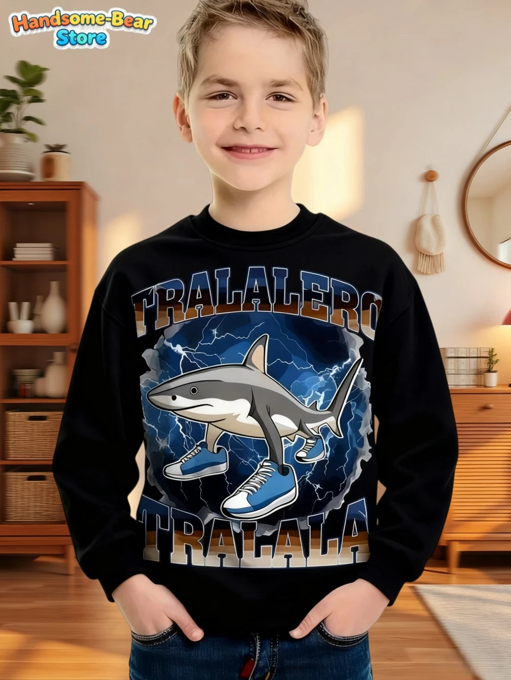 Italian Brainrot Boys Sweatshirt Autumn Long Sleeve Round Neck Hoodie Tungtung Sahur Brainrot Cartoon Children Tops Boys Clothes