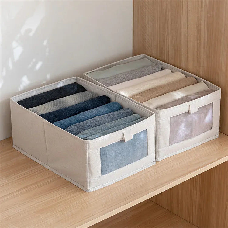 1/2/4pcs Fabric Window Cotton Linen Storage Box Wardrobe Storage And Arrangement Large Clothing Storage Box Toys Can Be Folded