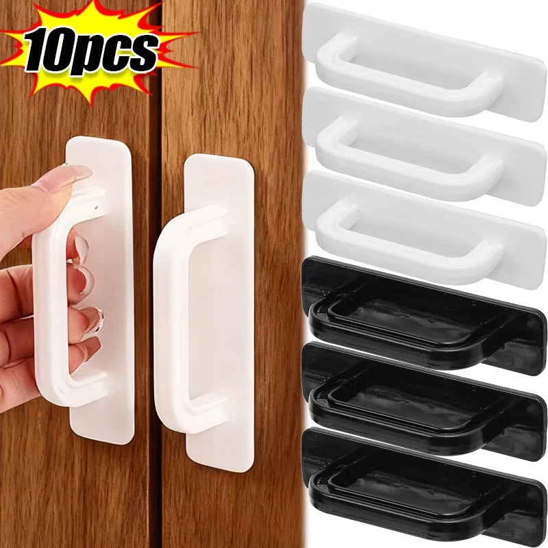 1/10pcs Self Adhesive Cabinet Handles Plastic Punch-Free Wardrobe Door Handle Organizer Kitchen Bathroom Furniture Door Pulls