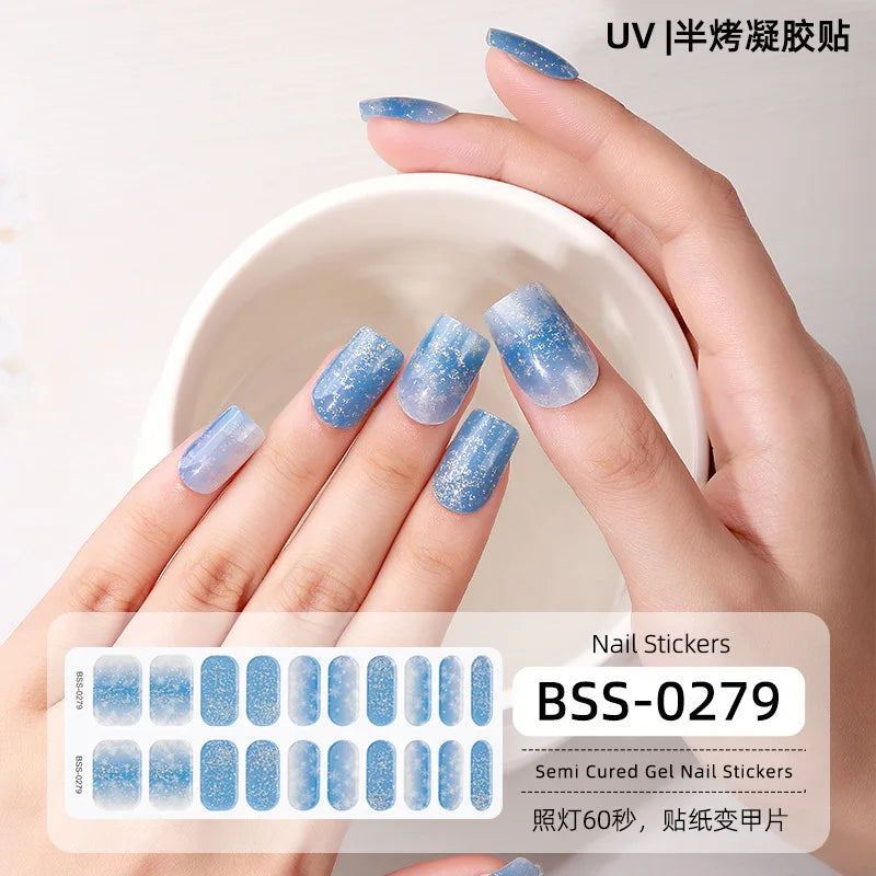 20/22tipsChristmas Semi Cured Nail Sticker UV Led Lamp Semi Cured Gel Design Nail Decals Waterproof Nail Stickers Nail Manicure