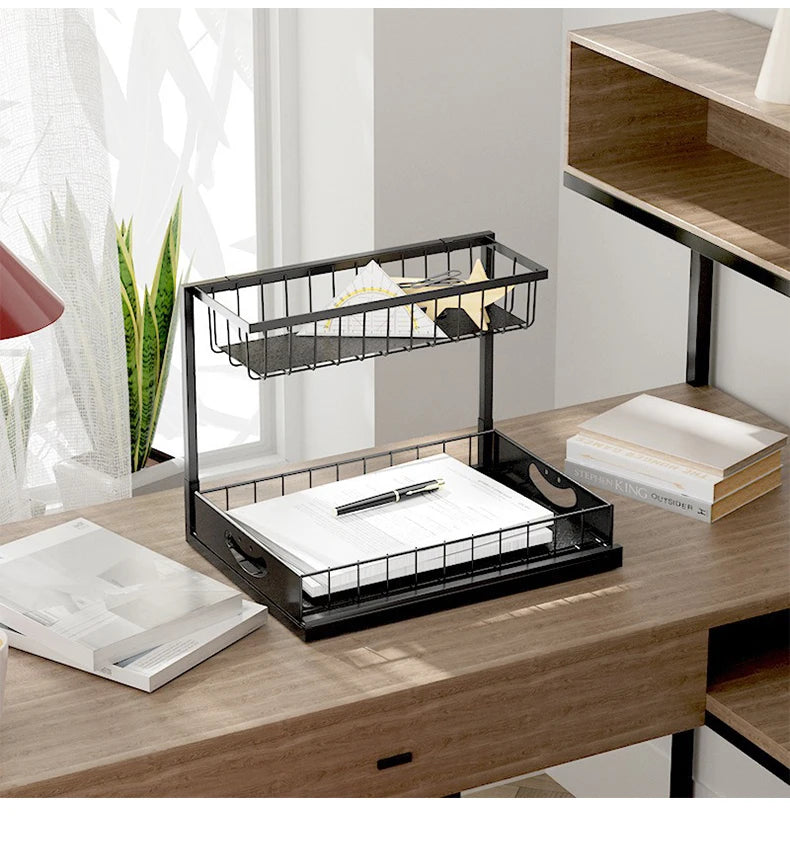 Under Sink 2 Tier Sliding Cabinet Basket Organizer Drawer Pull-Out Cabinet Organizer For Bathroom and Kitchen