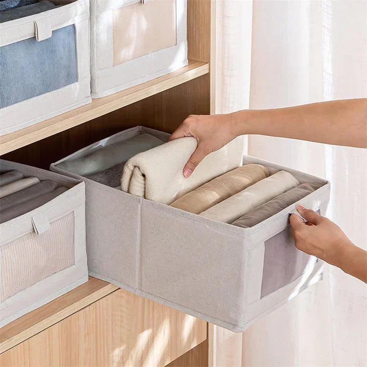 1/2/4pcs Fabric Window Cotton Linen Storage Box Wardrobe Storage And Arrangement Large Clothing Storage Box Toys Can Be Folded