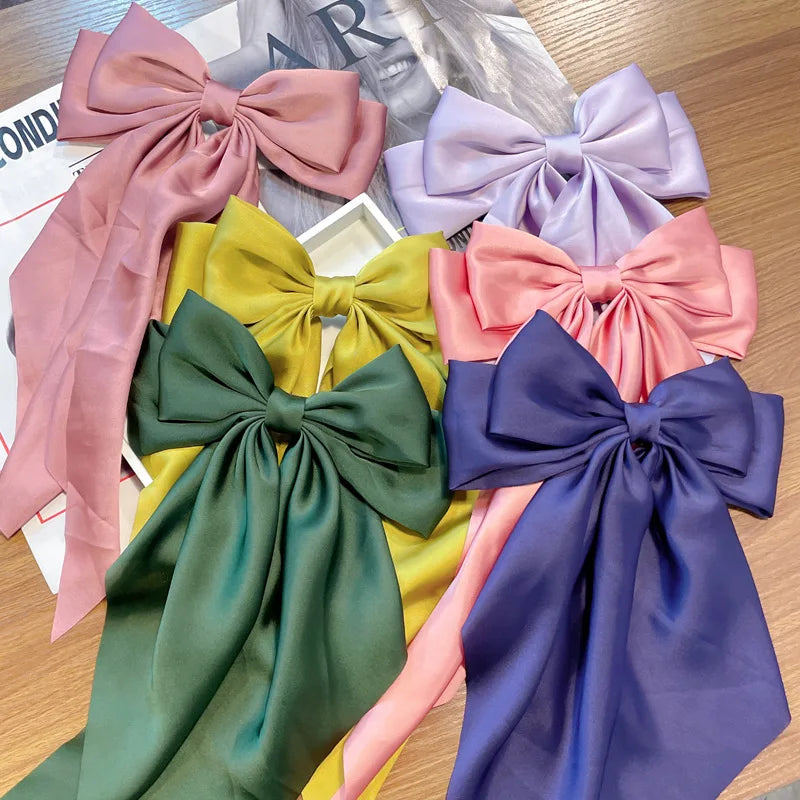 6 spring clip streamers bow hair clips for women