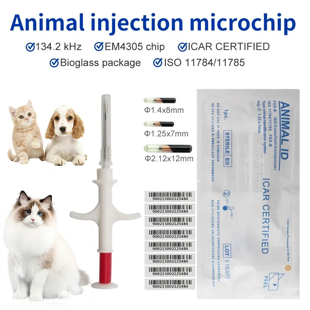 20PCS Animal Syringe ID Implant Pet Chip ISO11784/85 FDX-B RFID Injection Pet Microchip for Dog Cat Identification