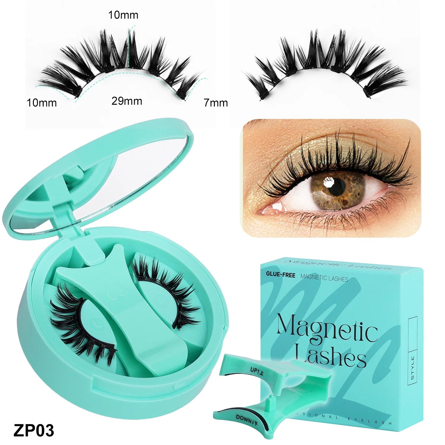 1 Pair Reusable Magnetic Eyelashes Natural Curly Fluffy Magnetic False Eyelashes No Glue Needed Lashes Makeup with Tweezer Set