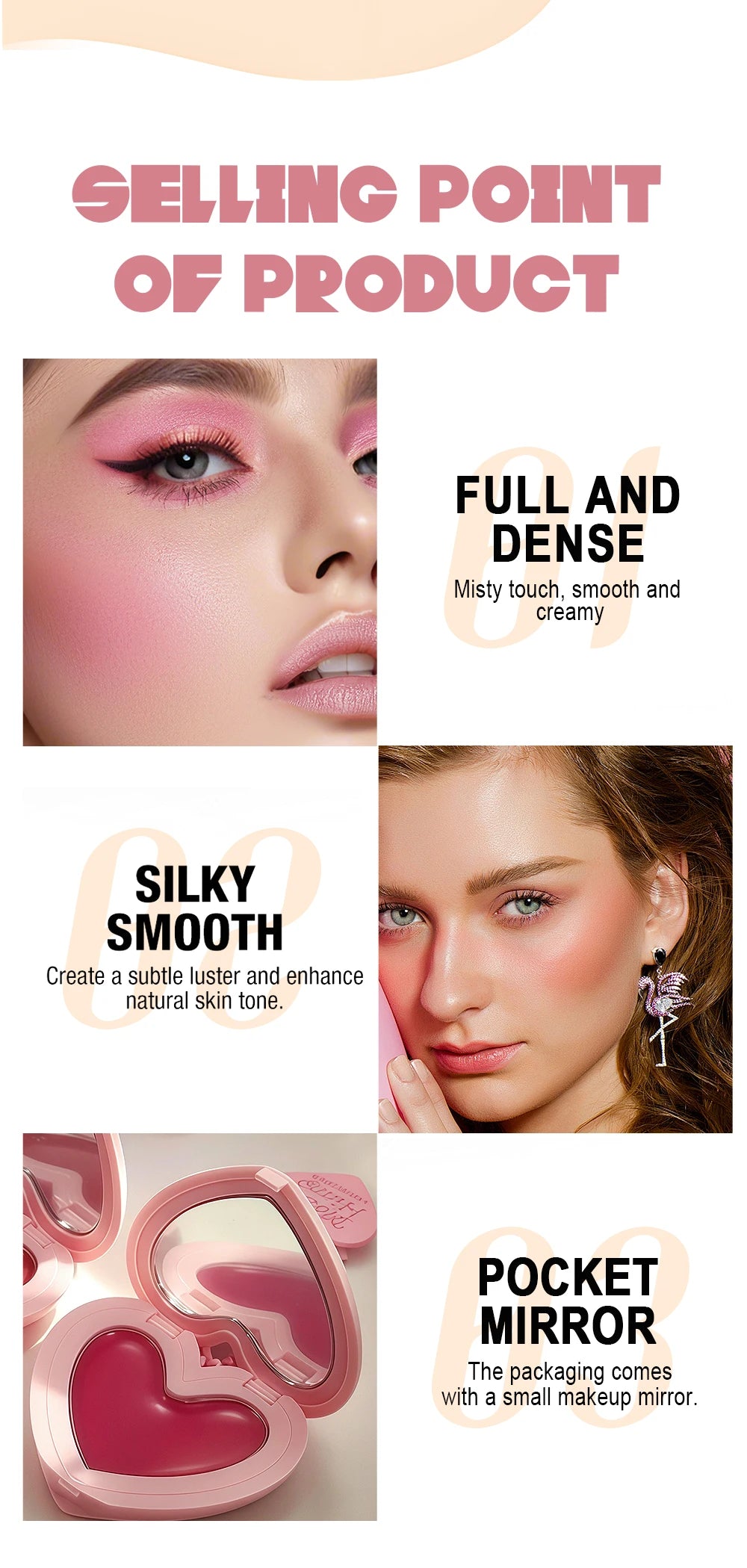 Waterproof Heart Shaped Cream Blush Long Lasting Silky Smooth Mirror Finish Lip Cheek Contour Brighten Tipsy Makeup