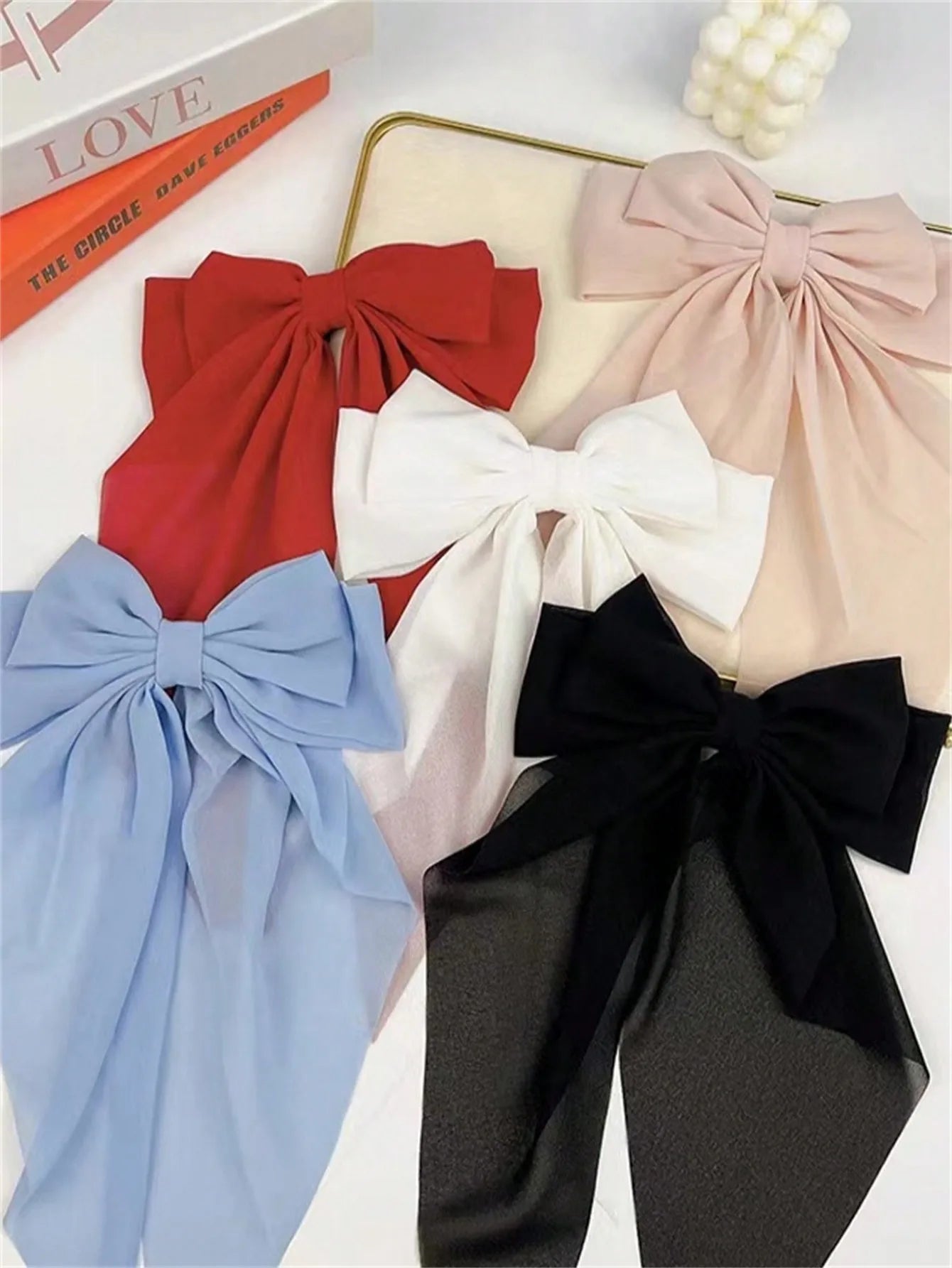 6 spring clip streamers bow hair clips for women