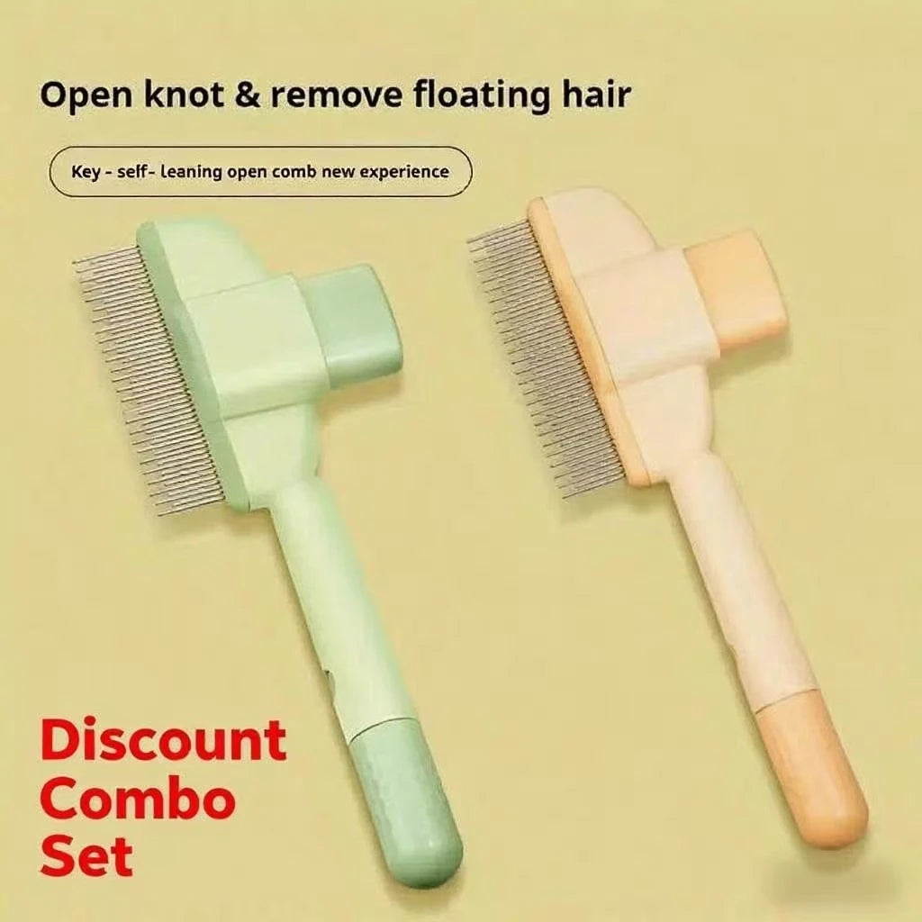 Pet One Button Self Cleaning Pet Grooming Gloves Brush Comb Hair Remover and Massage Tool for Cats and Dogs Easy Grooming