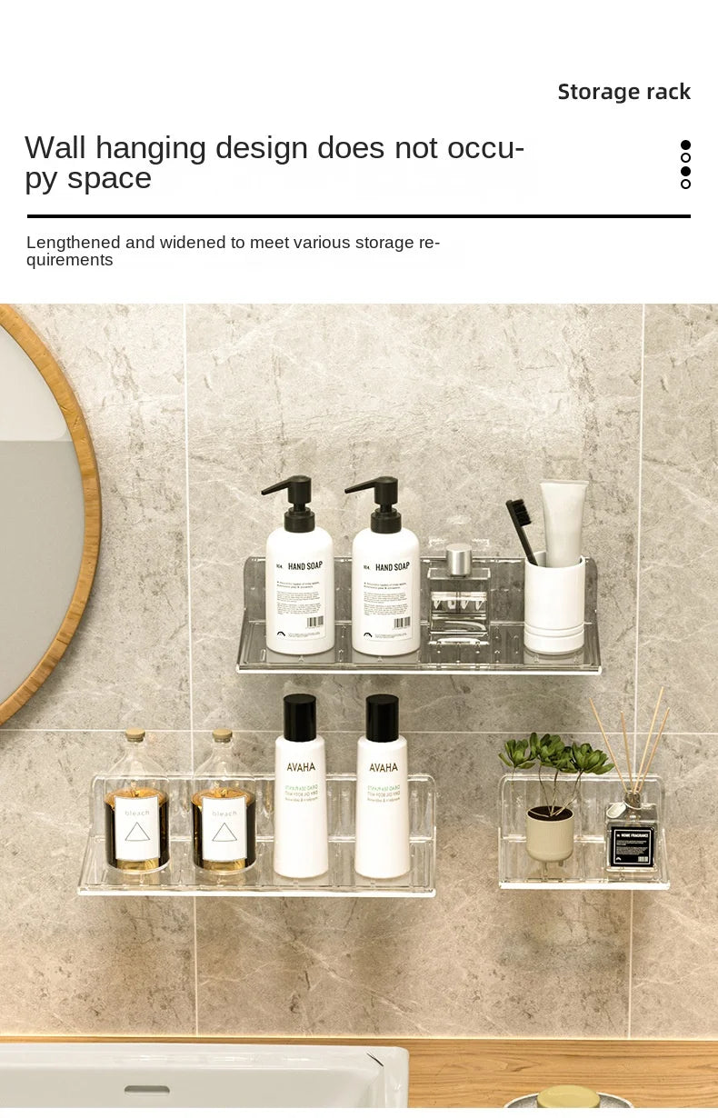 Wall-mounted Storage Rack for Bathroom, Punch-free, Household, Toiletry, Table, Cosmetic, Makeup, Rack, #3478