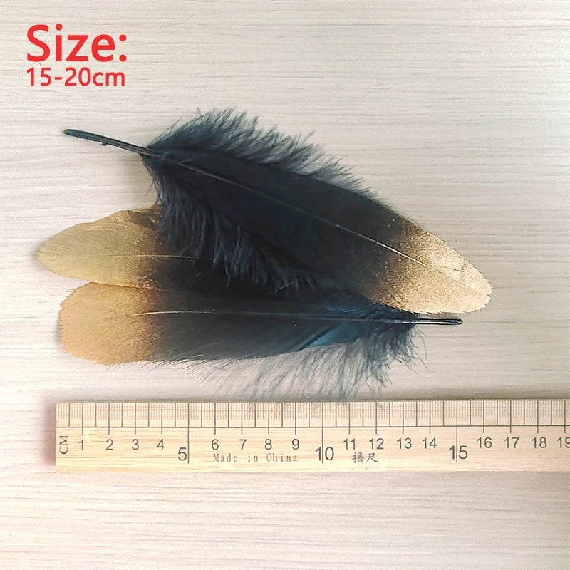 48pcs Long Big Feathers For Crafts Black With Gold Tips Bulk Hats Decoration Plumas Vases Carnival Bus Flower Goose Trim 15-20cm
