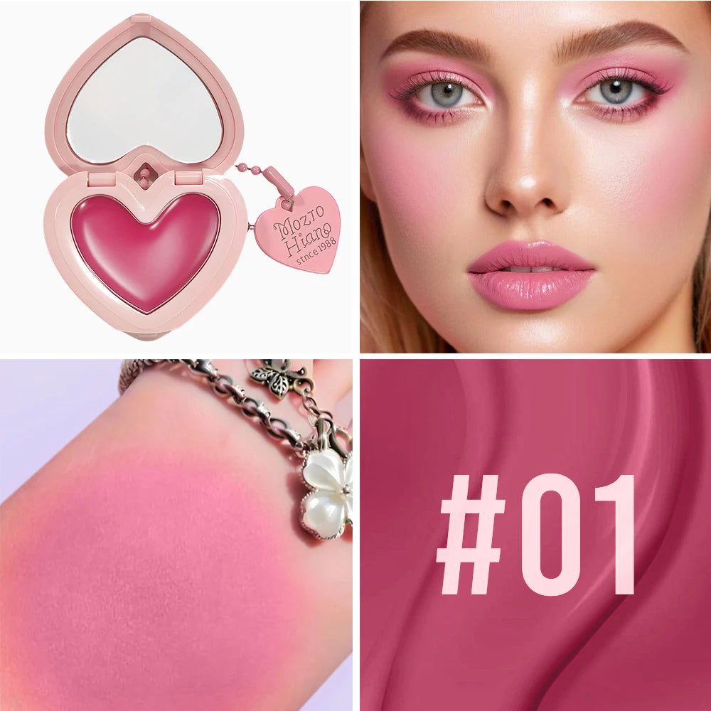 Waterproof Heart Shaped Cream Blush Long Lasting Silky Smooth Mirror Finish Lip Cheek Contour Brighten Tipsy Makeup