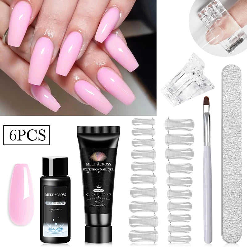 MEET ACROSS 20ML Nail Extension Gel Kit Quick Building Hard Gel Acrylic Crystal White Nude  Construction UV Gel Nail Polish Set