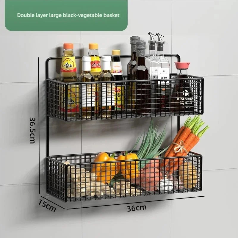 Kitchen Wall Shelf No Punch Easy Installation Drainer Basket Storage Rack Multifunctional Spice and Vegetable Storage Rack