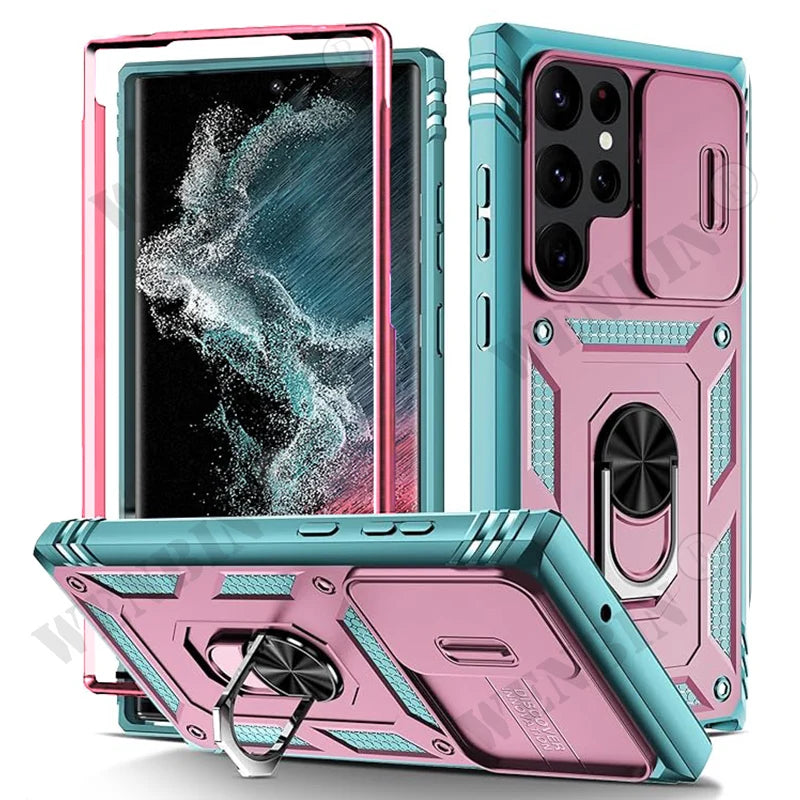 Case For Samsung S25 Ultra S24 S23 S22 Plus S24 FE A56 A55 A36 A35 A15 A16 5G Heavy Duty with Camera 360 Degree Kickstand Cover
