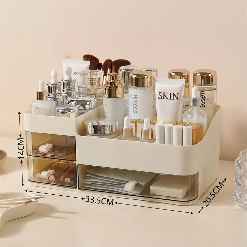 Chic Drawer-Style Cosmetic Organizer With Mirror - Portable Makeup Storage Box For Skincare, Lipstick & More
