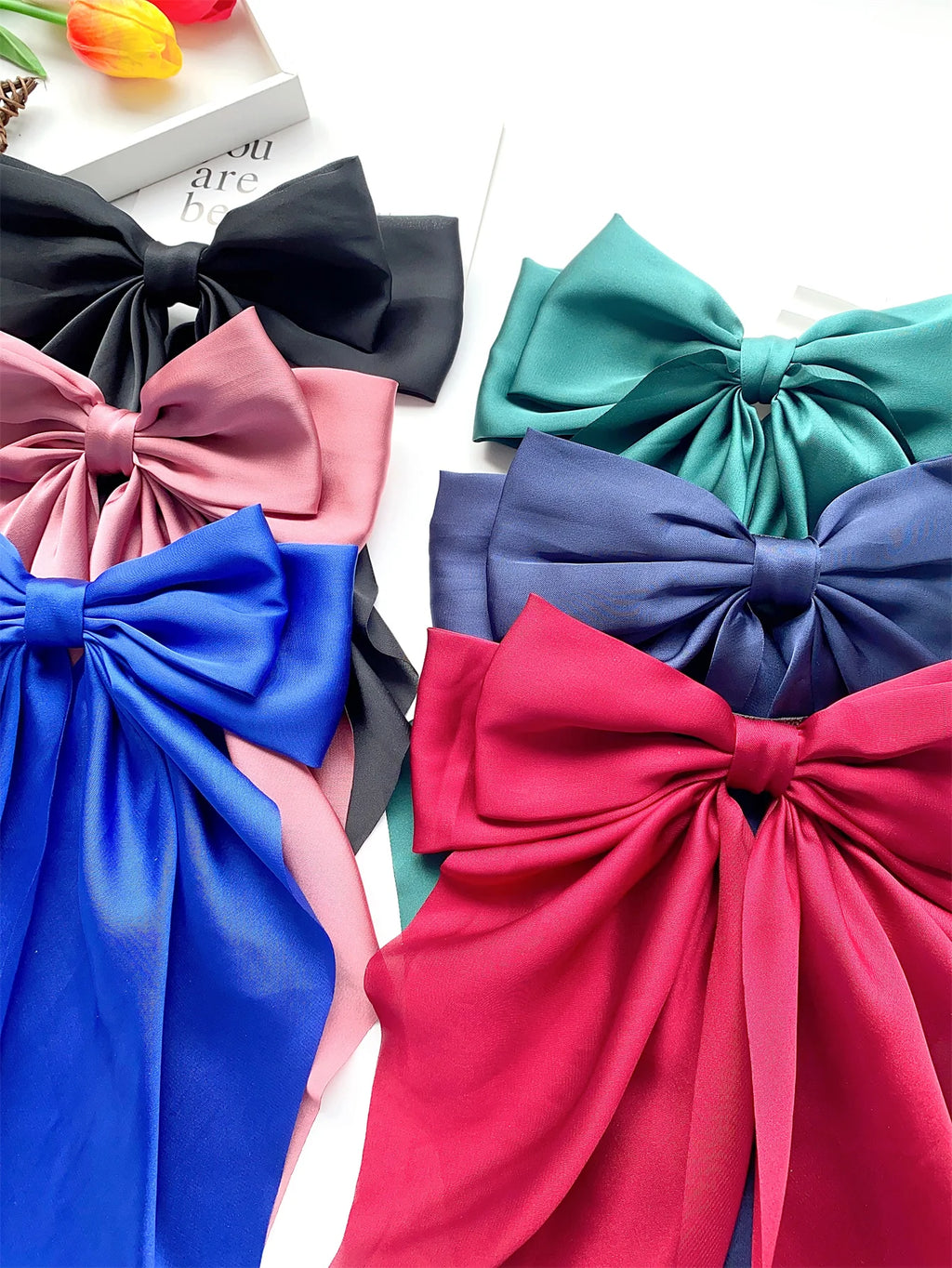 6 spring clip streamers bow hair clips for women