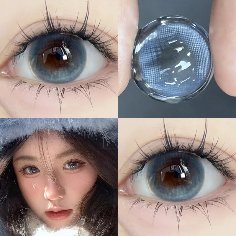 YIMEIXI 2pcs Colored Contact Lenses for Eyes Natural Look Blue Eye Lenses with Degree Myopia Makeup Beauty Pupil Gray Eyes New