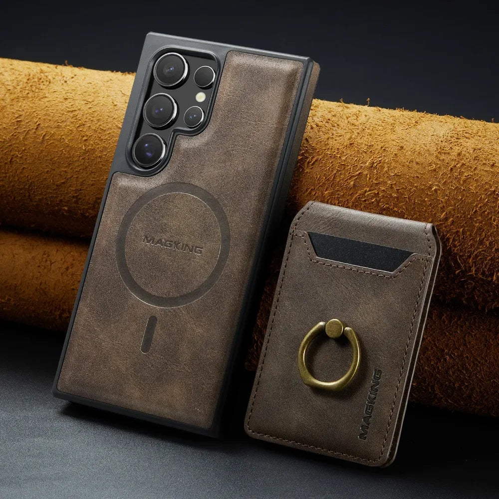 2-in-1 Detachable Magnetic Wallet with Card Holder Phone Case for Samsung Galaxy S25 Edge S24 Plus S23 Ultra  Ring Leather Cover