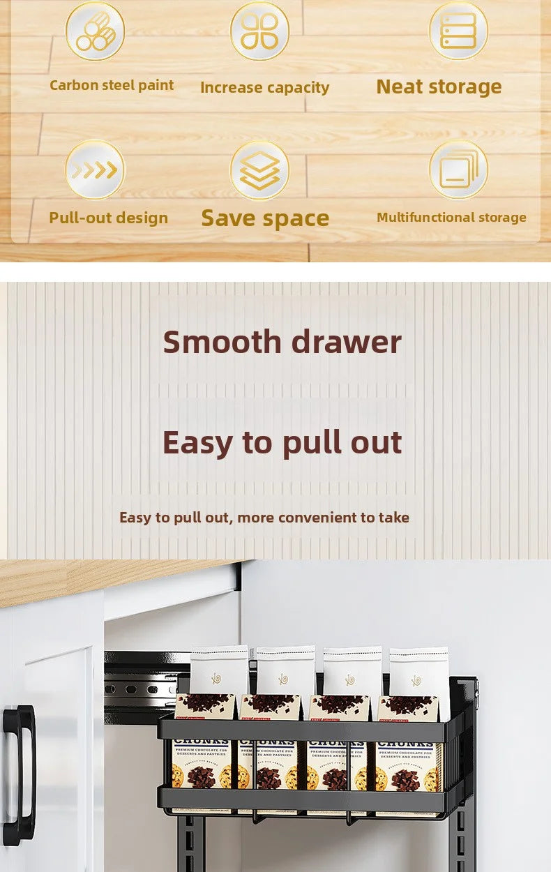 Large-Capacity Pull-Out Storage Cabinet for Home Kitchens Adjustable Under-Sink Storage Shelf with Sliding Mechanism