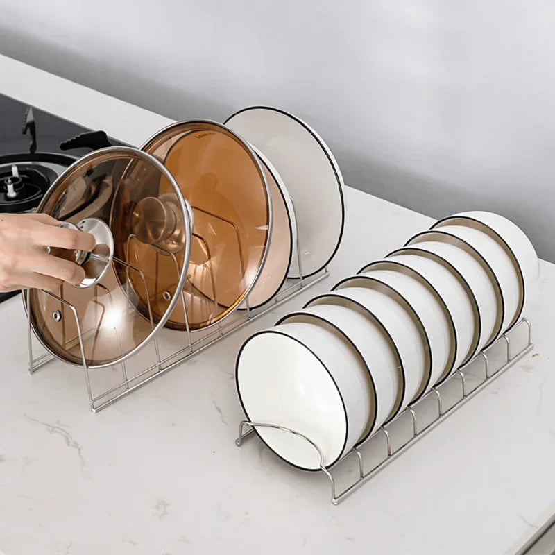 Stainless Steel Dish Storage Rack Lid Holder for Kitchen Cabinet Dining Room Restaurant Utensils Drainer Rack Multipurpose Plate