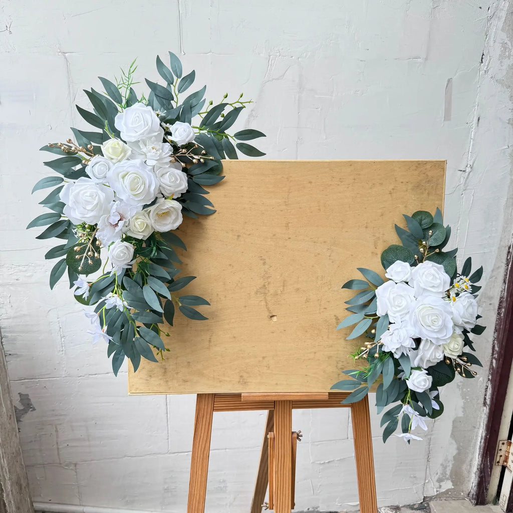 Artificial Wedding Arch Flowers Kit Boho Dusty Rose Blue Eucalyptus Garland Drapes for Wedding Decorations Welcome Sign