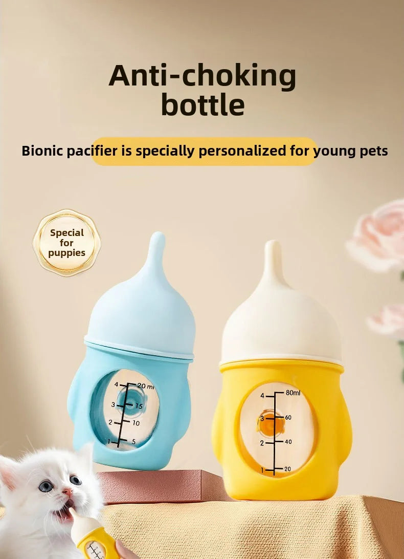 New pet milk bottle cat dog bionic anti-choking newborn puppy cat silicone bottle drinking milk see scale
