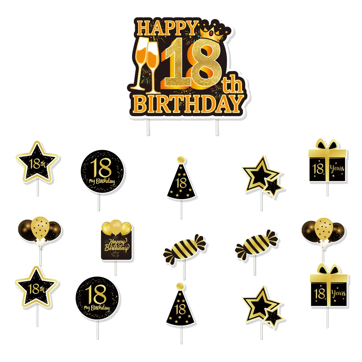 18th Birthday Decors for Boys Girls Black Gold Party Banner Balloon Tablecloth Plate Cup Napkin 18 Years Birthday Party Supplies