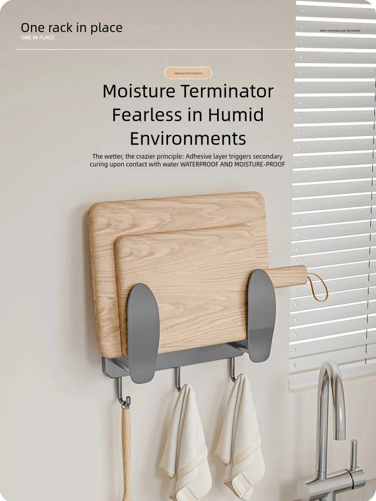 No-drilling kitchen storage rack, pot lid rack, wall-mounted cutting board, display rack, storage rack, household multifunctiona