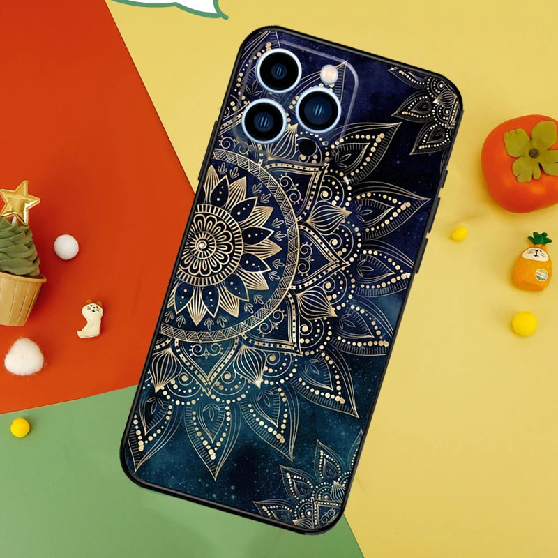 Elegant Mandala Floral Design Case For iPhone 14 13 12 11 15 16 Pro Max Mini X XR XS Max 8 7 14 15 16 Plus Cover Funda