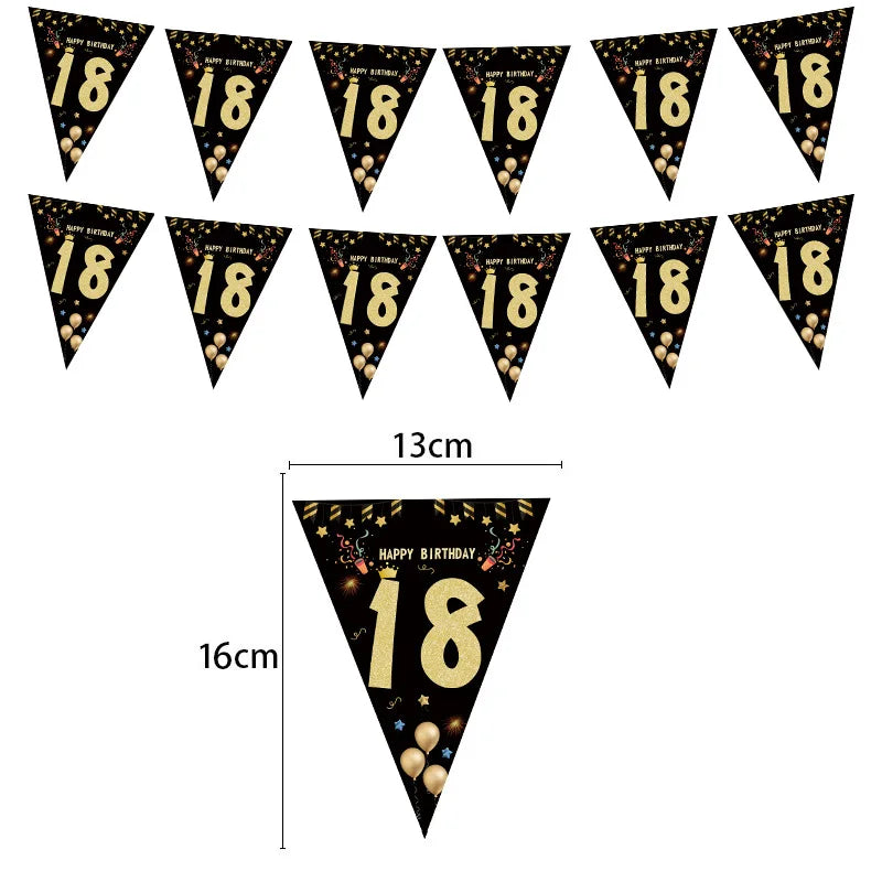 18th Birthday Decors for Boys Girls Black Gold Party Banner Balloon Tablecloth Plate Cup Napkin 18 Years Birthday Party Supplies